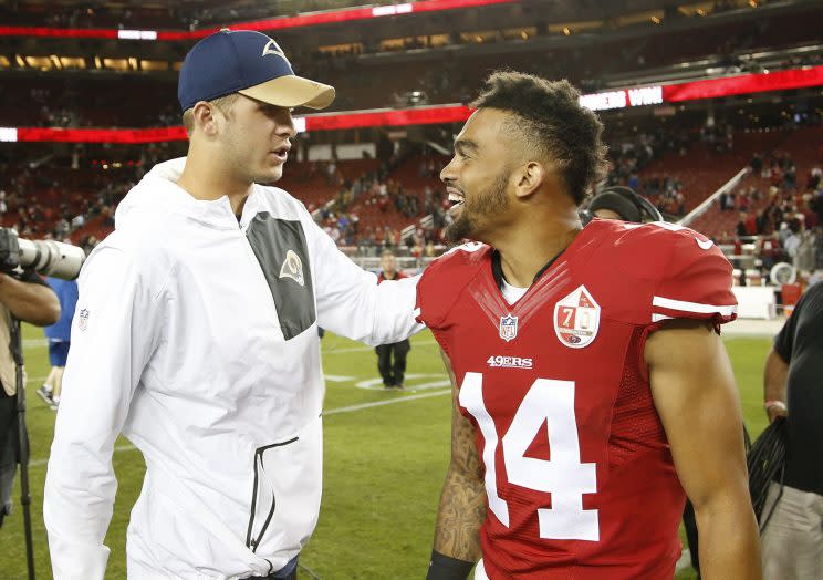 QB Jared Goff was a spectator for Monday night's debacle. (AP) 