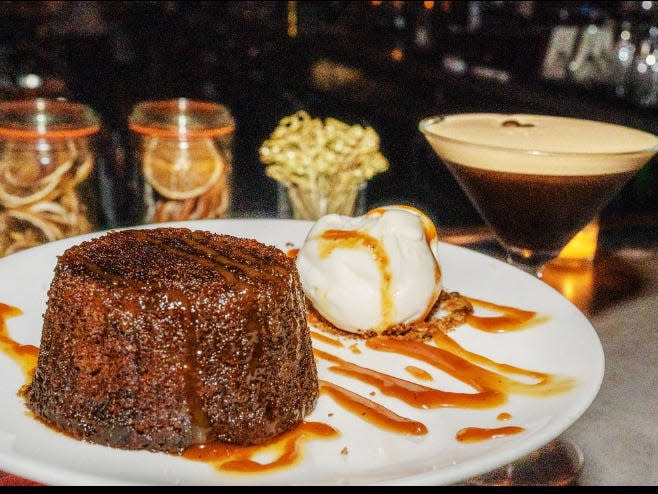 Sticky toffee pudding, aka date cake, at Almond in Palm Beach.