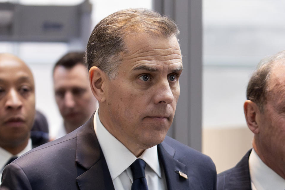 FILE - Hunter Biden arrives for a closed-door deposition on Capitol Hill in Washington, Feb. 28, 2024. Biden attorneys are expected in court Friday, May 24, days before the president's son is expected to stand trial on federal firearms charges in Delaware as his father's reelection campaign unfolds. Biden is charged with lying about his drug use in October 2018 on a form to buy a gun that he kept for about 11 days in Delaware. (AP Photo/J. Scott Applewhite, File)