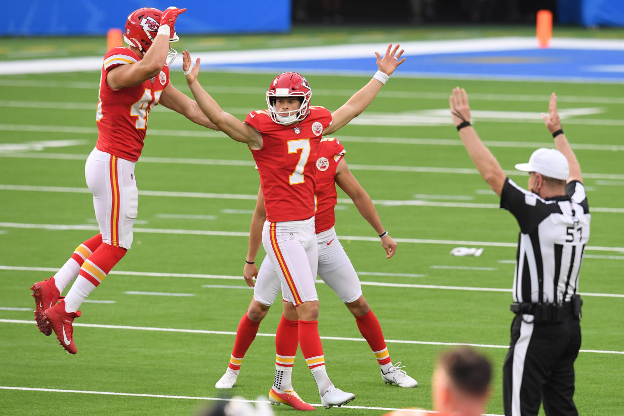 Kicker Harrison Butker #7 of the Kansas City Chiefs 