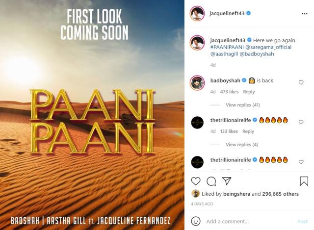 Jacqueline Fernandez to reunite with Badshah for new track 'Paani Paani'