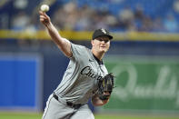 Chicago White Sox starting pitcher Michael Soroka (40) delivers to the Tampa Bay Rays during the first inning of a baseball game Tuesday, May 7, 2024, in St. Petersburg, Fla. (AP Photo/Chris O'Meara)