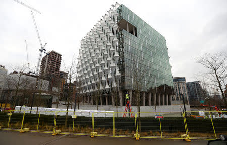 The final pieces of construction work are completed on the new U.S. Embassy in Nine Elms in London, Britain January 12, 2018. REUTERS/Peter Nicholls