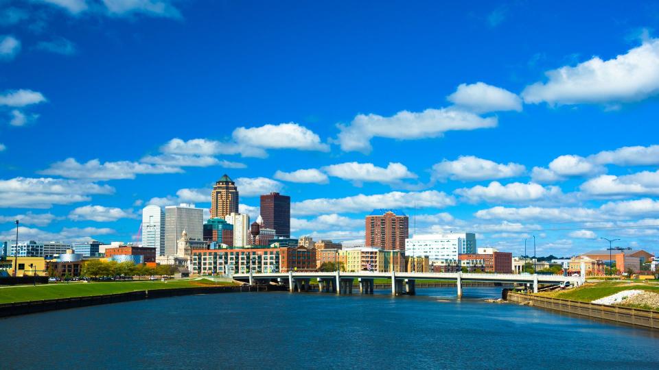 Downtown Des Moines skyline and Martin Luther King Jr.