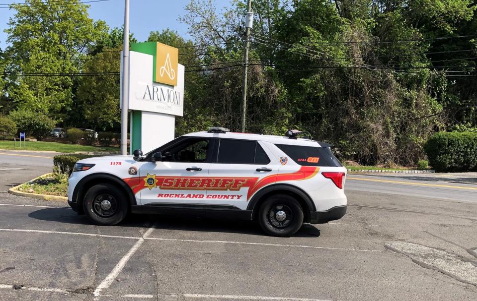 Rockland County Sheriff’s vehicles were parked outside the Armani Inn & Suites on Wednesday.