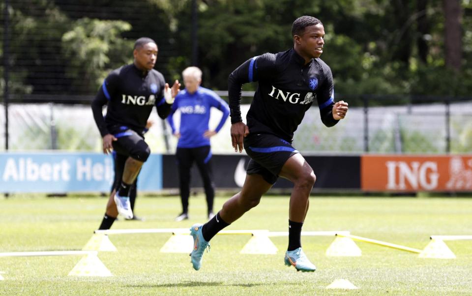 Tyrell Malacia in training with the Netherlands earlier this month - AFP