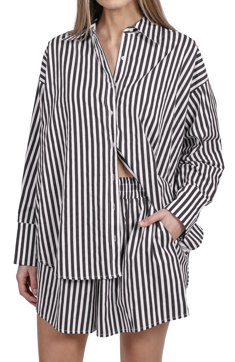 Brunette the Label Stripe Oversize Cotton Button-Up Pajama Top (photo via Nordstrom)