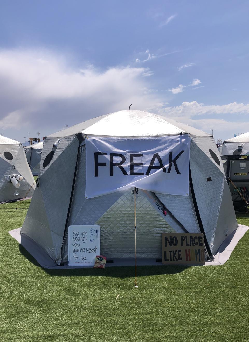 author's tent at edc