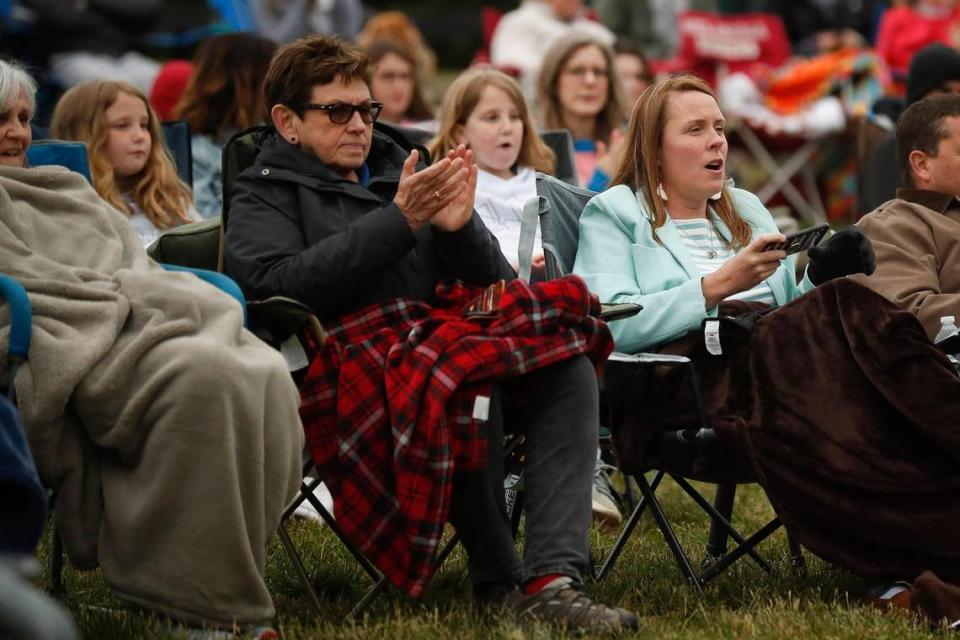 Audience members cheer and applaud during a performance of Cabaret for Change at the MoonDance Amphitheater in Lexington, Ky., Saturday, May 29, 2021.