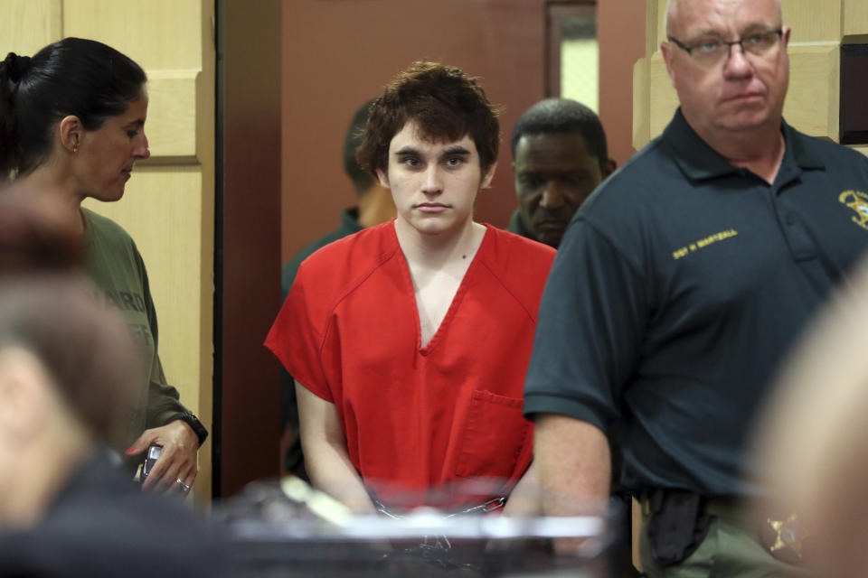 School shooting suspect Nikolas Cruz enters the courtroom for a hearing at the Broward Courthouse in Fort Lauderdale, Fla., Tuesday, May 28, 2019. Cruz, who faces the death penalty if convicted, is accused of killing 17 and wounding 17 in the February 2018 mass shooting at Marjory Stoneman Douglas High School in Parkland, Fla. (Amy Beth Bennett/South Florida Sun Sentinel via AP, Pool)