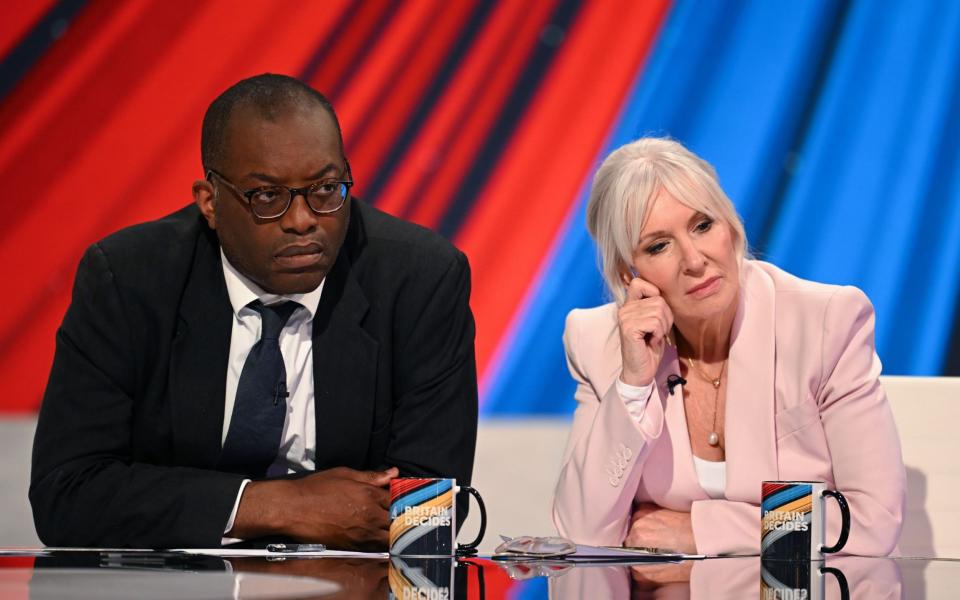 Kwasi Kwarteng and Nadine Dorries take part in Channel 4's general election coverage