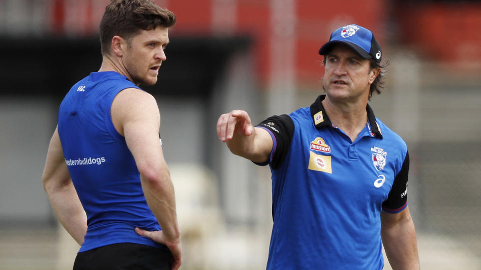 Luke Beveridge, pictured here during a Western Bulldogs training session. 