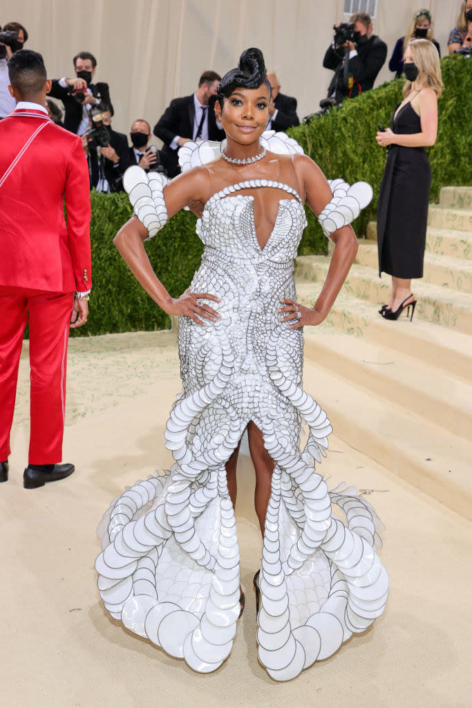 Gabrielle Union wears an intricate light colored gown