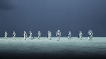 <p>Similarly, this striking publicity still of Stormtroopers wading through the water doesn’t appear in the film. Credit: Lucasfilm/Disney </p>