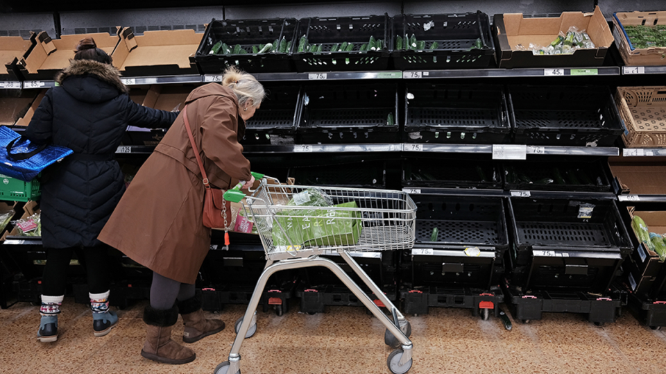 Empty fruit and vegetable shelves in east London in spring 2023 (Yui Mok/PA Wire)