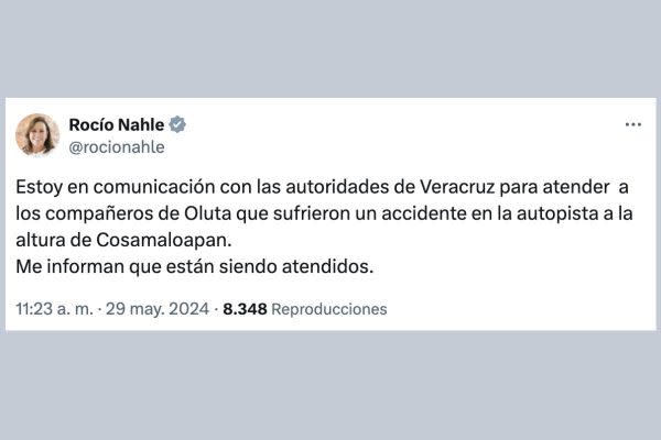 tuit de rocío nahle sobre accidente de morenistas en veracruz que iban al cierre de sheinbaum en cdmx