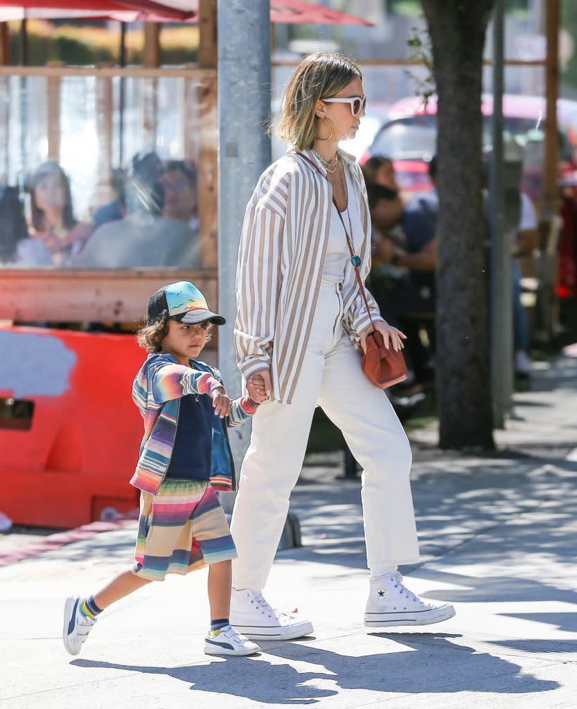 Jessica Alba and her son Hayes stroll in Los Angeles on March 12, 2022. - Credit: Bellocqimages/Bauergriffin.com / MEGA