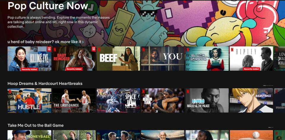 Pop Culture Now category on Netflix