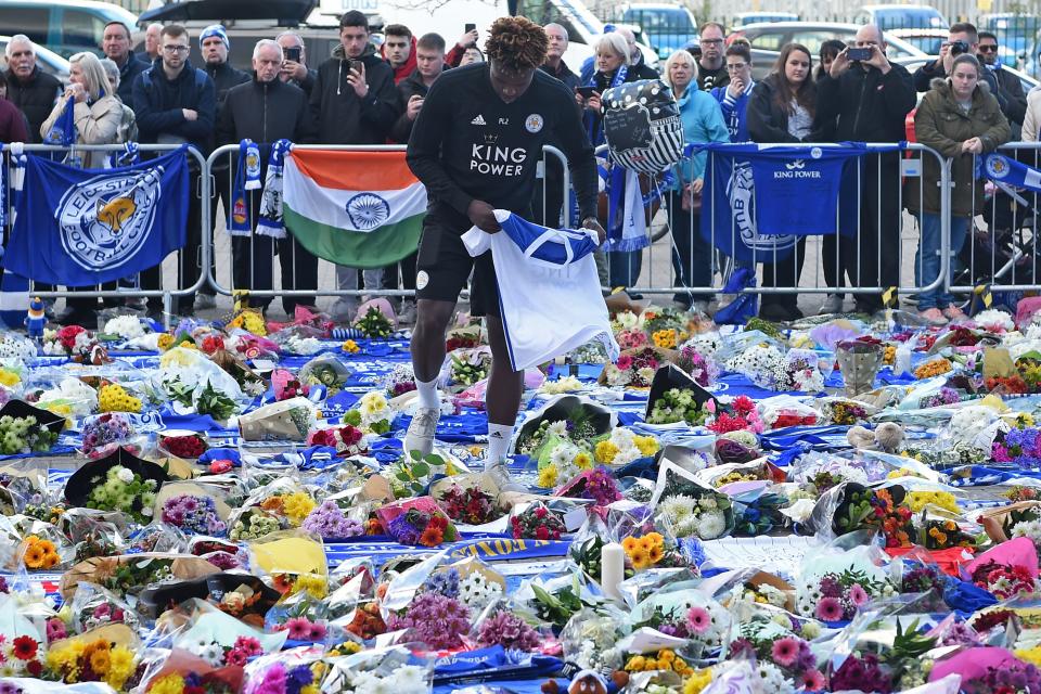 Leicester City youth team player Darnell Johnson lays a football shirt (Photo by Mike Egerton/PA Images via Getty Images)