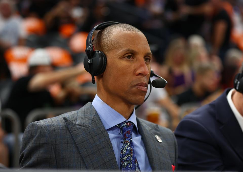 NBA on TNT television analyst Reggie Miller during the New Orleans Pelicans against the Phoenix Suns in Game 2 of the first round for the 2022 NBA playoffs at Footprint Center.