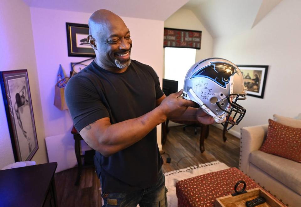 Former Carolina Panthers linebacker Lamar Lathon has kept one of his old helmets from his career at his home outside Houston, TX. Lathon discussed his career on Friday, November 18, 2022. Lathon was drafted by the Houston Oilers in 1990. Lathon played with the Carolina Panthers from 1995 until 1998. He made the Pro Bowl in 1996.