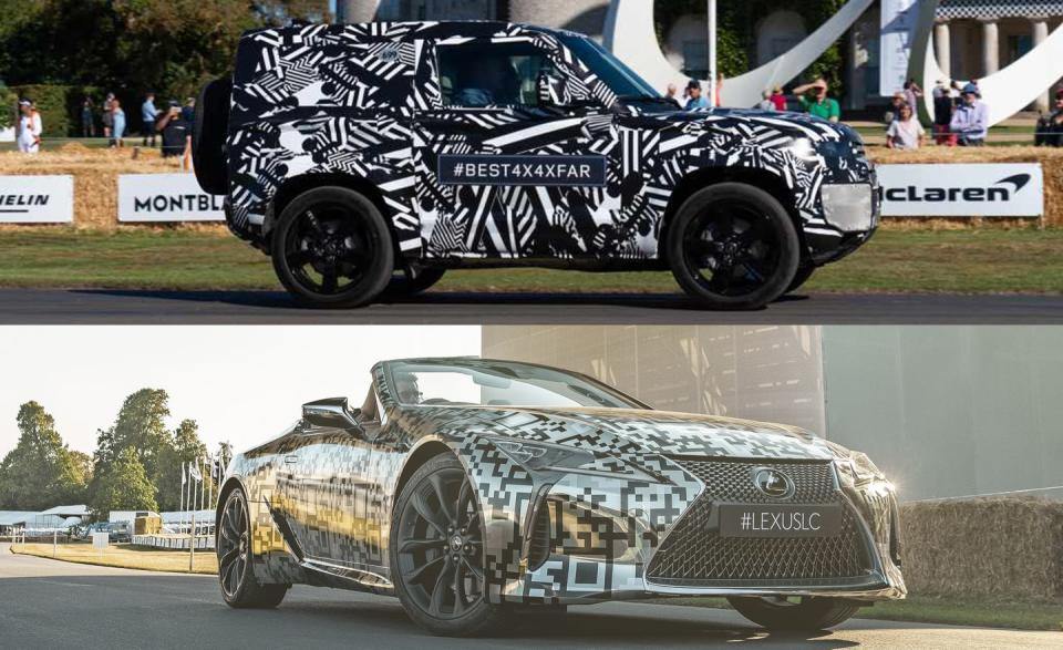 <p>Automakers like to build hype for unreleased new models at Goodwood. This year, Land Rover brought the prototype of <a href="https://www.caranddriver.com/land-rover/defender" rel="nofollow noopener" target="_blank" data-ylk="slk:the upcoming Defender;elm:context_link;itc:0;sec:content-canvas" class="link ">the upcoming Defender</a> and ran a two-door, short-wheelbase model up the hill. Lexus, meanwhile, confirmed that <a href="https://www.caranddriver.com/news/a28294685/lexus-lc-convertible-prototype/" rel="nofollow noopener" target="_blank" data-ylk="slk:the LC convertible;elm:context_link;itc:0;sec:content-canvas" class="link ">the LC convertible</a> will be going into production and showed off a prototype of it for the Goodwood crowds.</p>