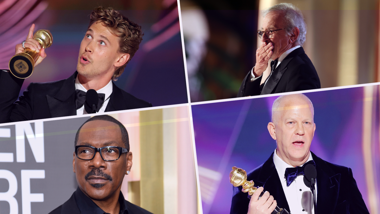 From l to r: Austin Butler, Steven Spielberg, Ryan Murphy and Eddie Murphy at the 80th Annual Golden Globes (Photo: Getty)