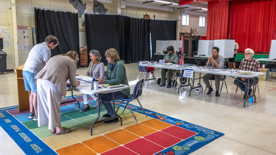 Voters check in to vote at a polling location in Charlotte, North Carolina, on March 5, 2024. - Grant Baldwin/Getty Images