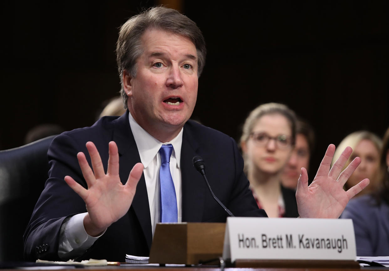 Brett Kavanaugh answers questions from Sen. Dick Durbin, D-Ill., on Wednesday. (Photo: Win McNamee/Getty Images)