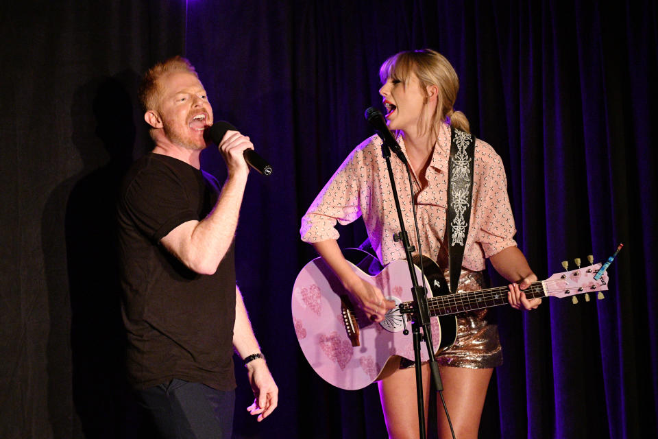 Ferguson (left) introduced Taylor Swift during the pop star's surprise June 14 performance at New York's Stonewall Inn.&nbsp; (Photo: Bryan Bedder via Getty Images)