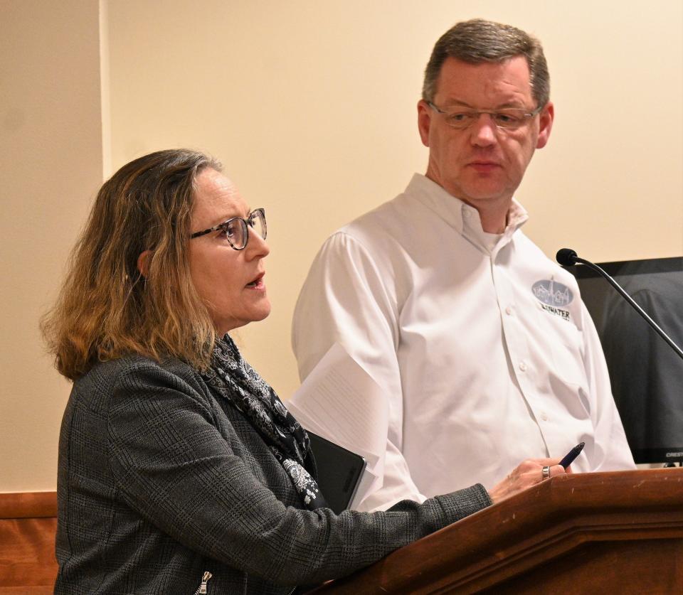 Coldwater city attorney Megan Angel and city manager Keith Baker discussed the marijuana zoning ordinance with the planning commission Monday night.