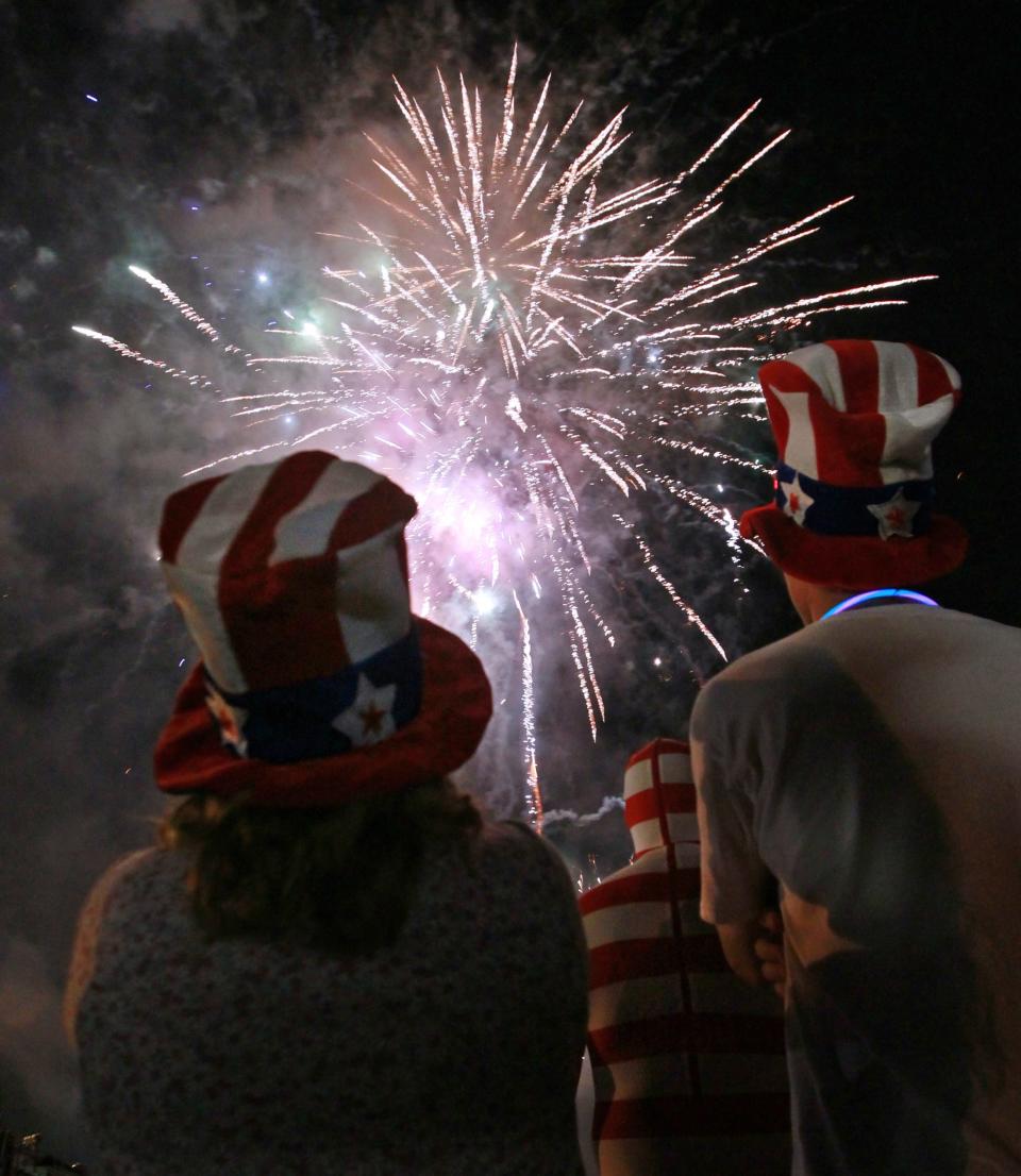 Spectators watch fireworks during the Independence Day Celebration at Homeland Park fire department in Anderson. This year the show is on July 1.