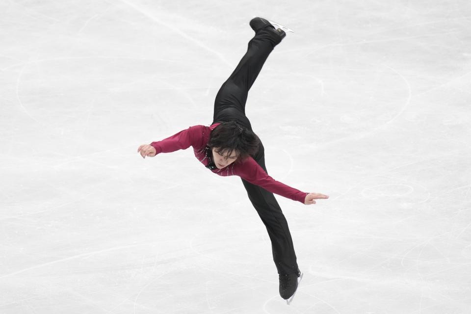 Shoma Uno of Japan performs during the men's short program in the World Figure Skating Championships in Saitama, north of Tokyo, Thursday, March 23, 2023. (AP Photo/Hiro Komae)