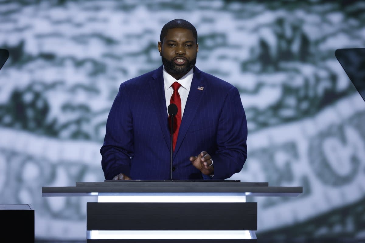 U.S. Rep. Byron Donalds (R-FL) speaks on stage on the first day of the Republican National Convention at the Fiserv Forum on July 15, 2024 in Milwaukee, Wisconsin. Donalds has emerged as one of the most visible Black voices in the Republican Party  (Getty Images (Photo by Chip Somodevilla/Getty Images))