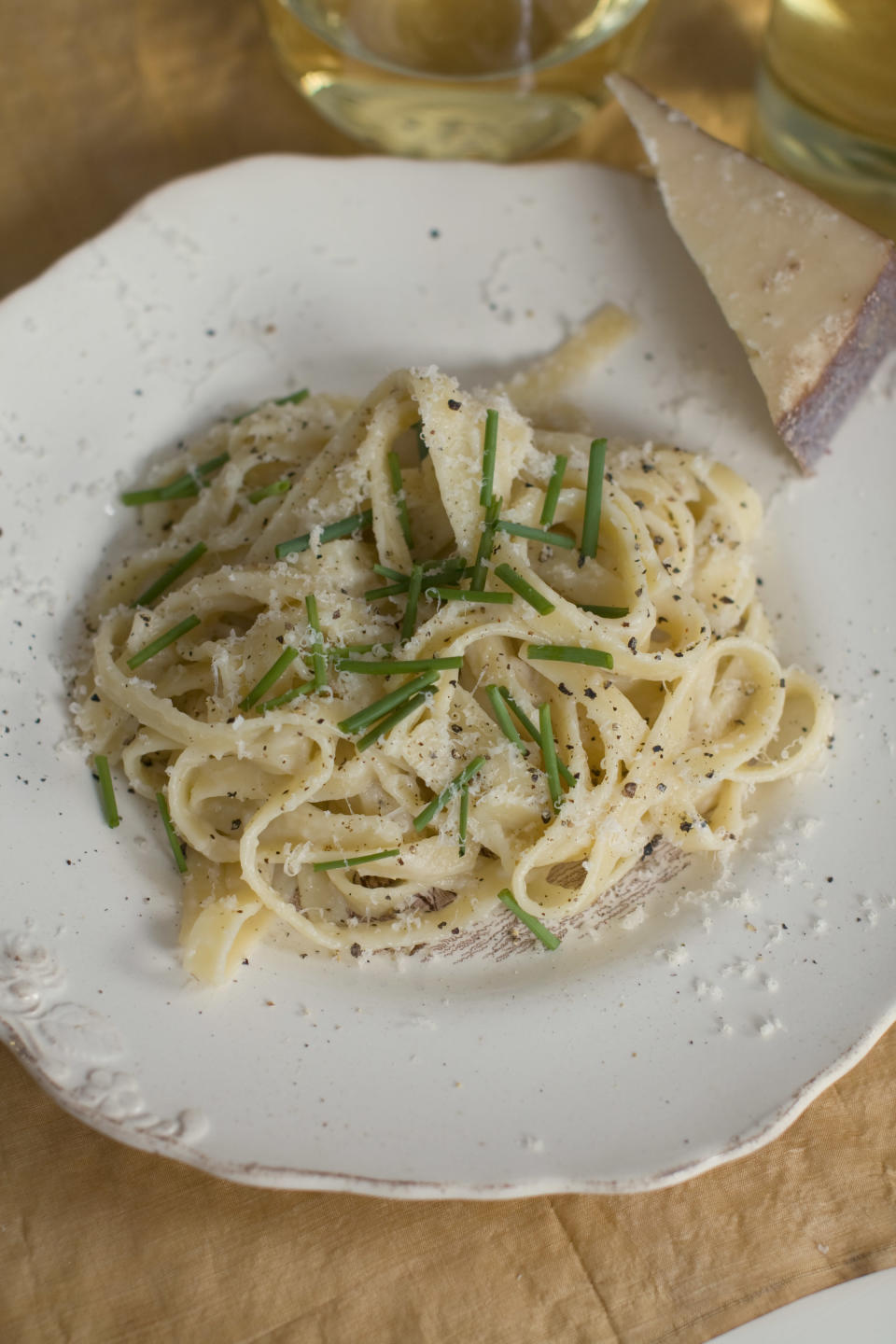 This Jan. 27, 2014 photo show fettuccini with garlic parmesan puree in Concord, N.H. (AP Photo/Matthew Mead)