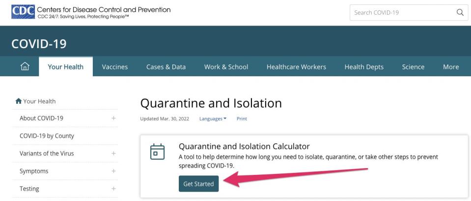 picture of cdc quarantine and isolation page