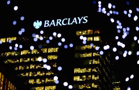 FILE PHOTO: The Barclays headquarters building is seen in the Canary Wharf business district of east London February 6, 2013. REUTERS/Neil Hall/File Photo