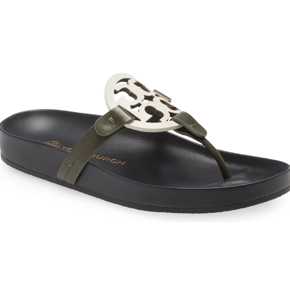 Tory Burch Miller Cloud Sandal in Leccio in black and white (Photo via Nordstrom)