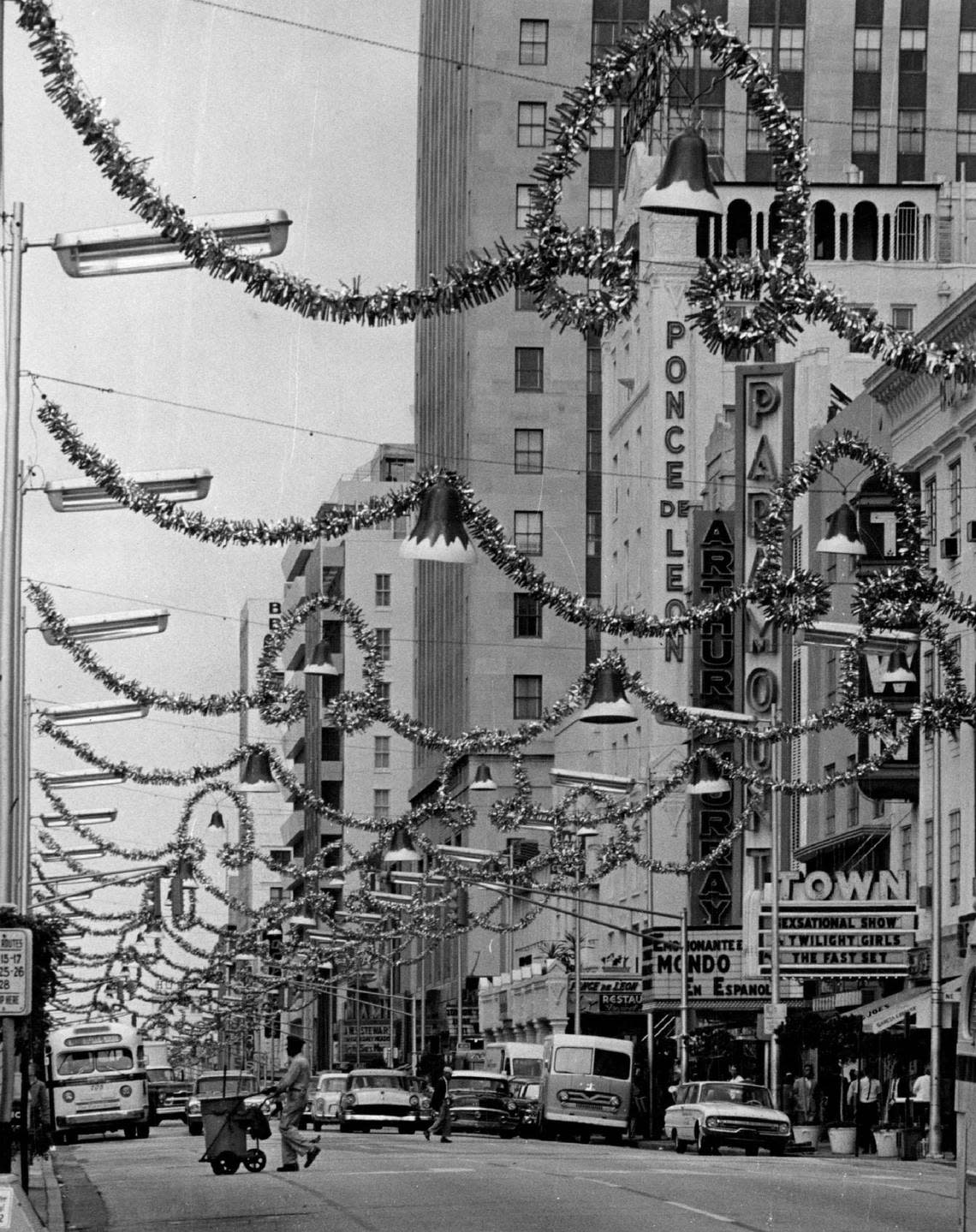 The Christmas scene on Flagler Street in downtown Miami in 1963.