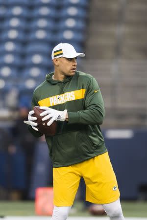 Nov 15, 2018; Seattle, WA, USA; Green Bay Packers tight end Jimmy Graham (80) warms up prior to the game against the Seattle Seahawks at CenturyLink Field. Mandatory Credit: Steven Bisig-USA TODAY Sports