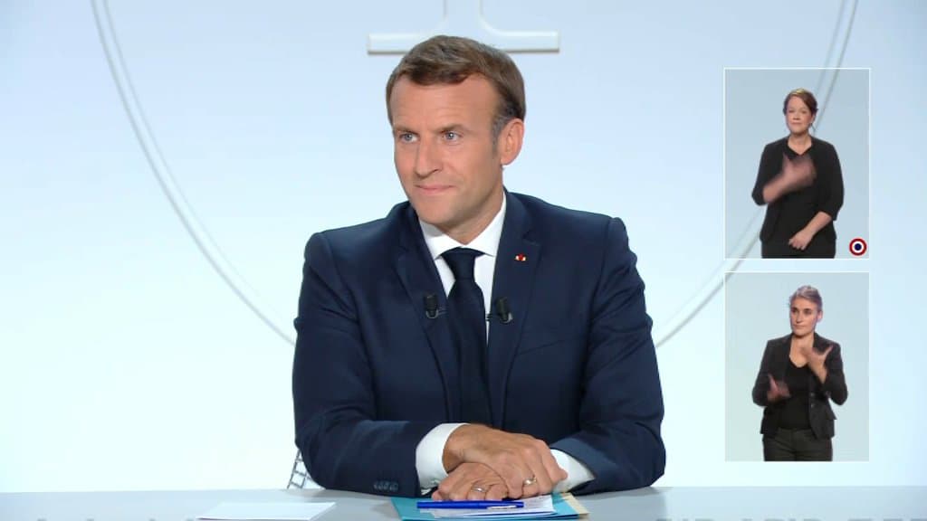 Emmanuel Macron, lors de son allocution depuis l'Elysée le mercredi 14 octobre 2020. - BFMTV