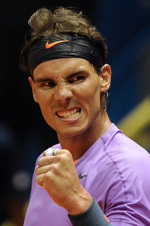 Rafael Nadal grits his teeth after winning his Brazil Open match, on February 14, 2013. Nadal cruised to a two-set win but then the 11-time grand slam winner blasted the ATP Tour for its choice of balls