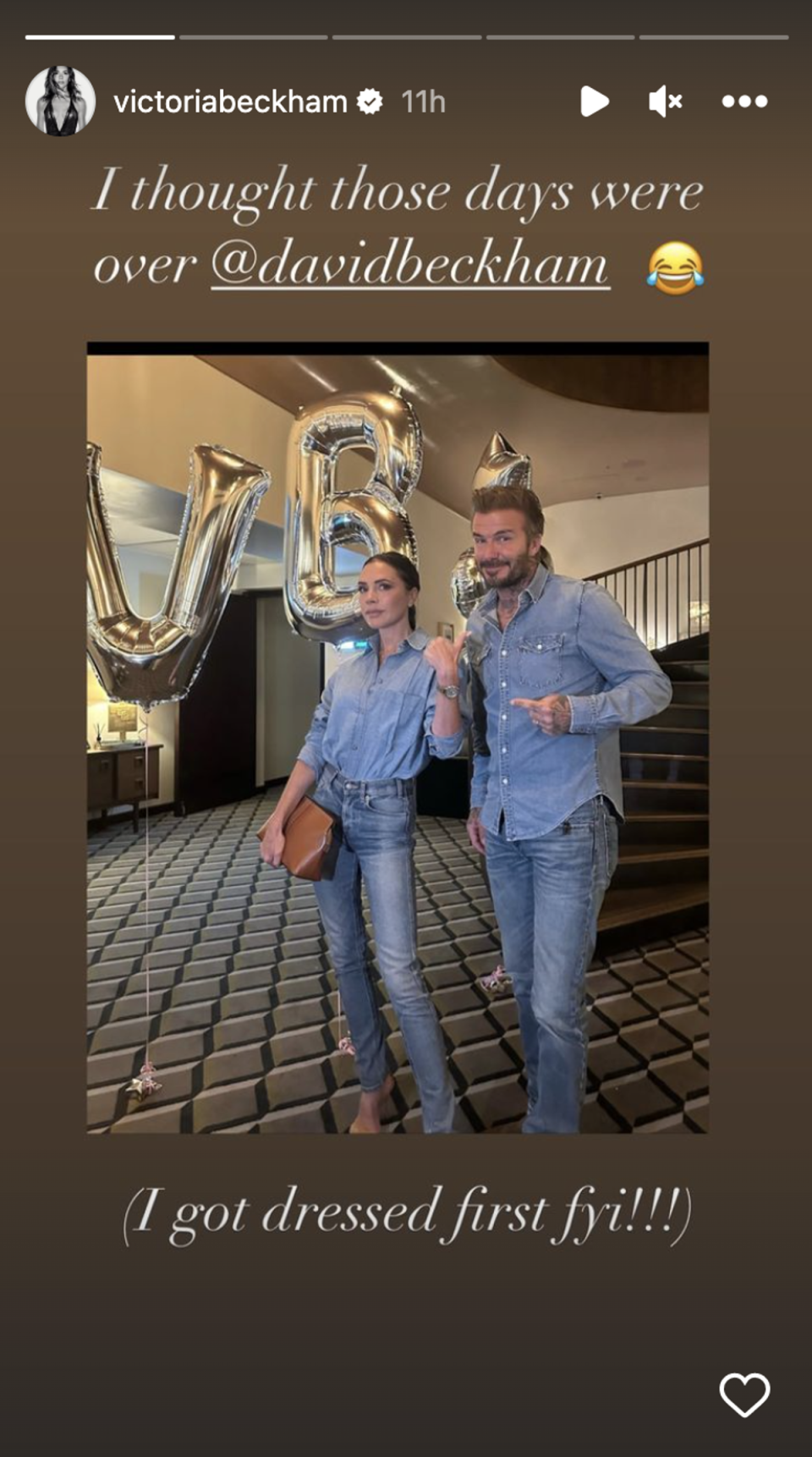 Victoria and David Beckham accidentally twin in matching denim outfits (Instagram/Victoria Beckham)
