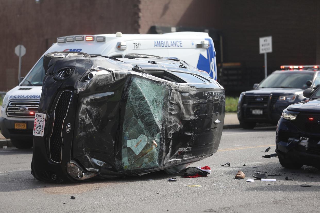 Gates, Rochester and State Police were involved in a car chase that ended with the Kia Sportage rolled over on its side on Norton St. at Hollenbeck St in Rochester.