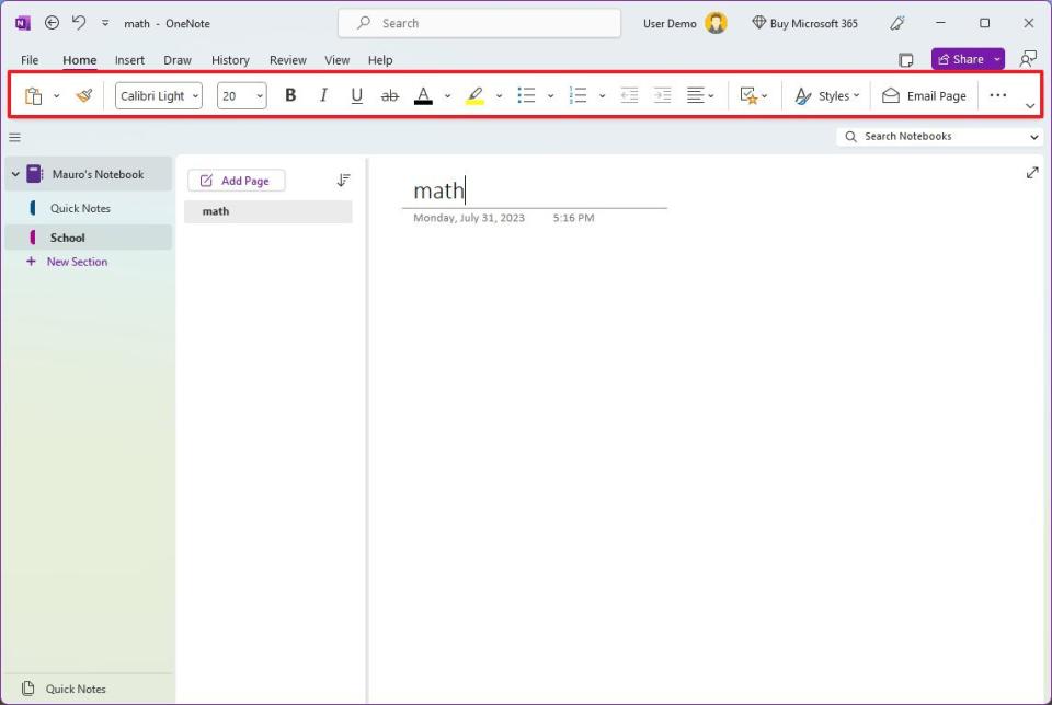 OneNote home