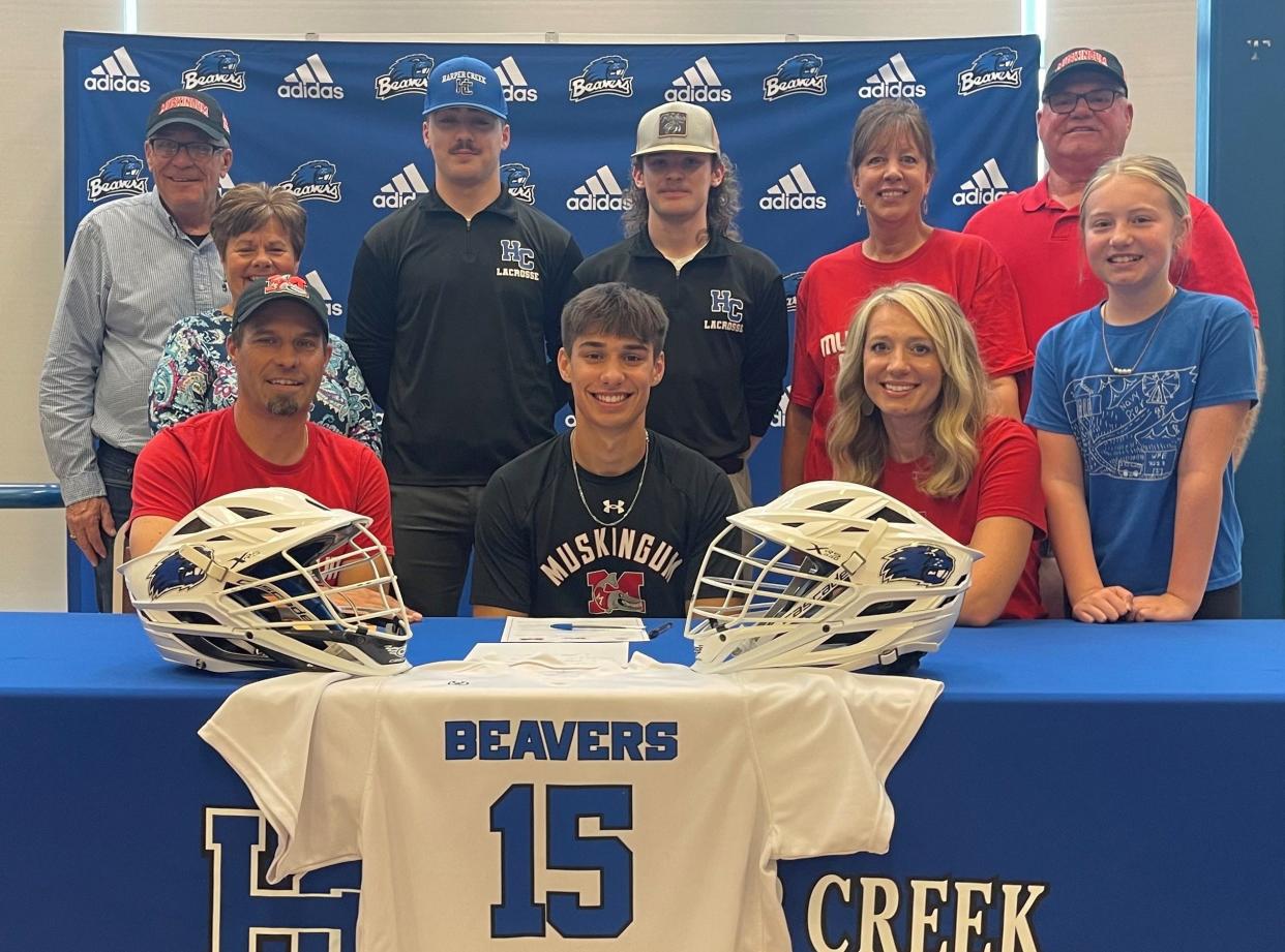 Ethan Kline recently signed his commitment paper to play lacrosse for Muskingum University - a Division III school in New Concord, Ohio - at a signing ceremony at Harper Creek High School.