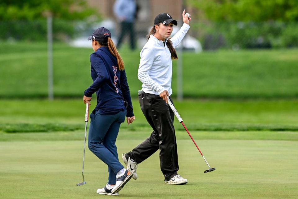 Michigan State's Leila Raines, shown on the 10th hole during Monday's first round, shot a 4-under-par 68, the best round in the field, on Tuesday. She is tied for fifth place on the individual leaderboard and the Spartans are in fourth place as a team.