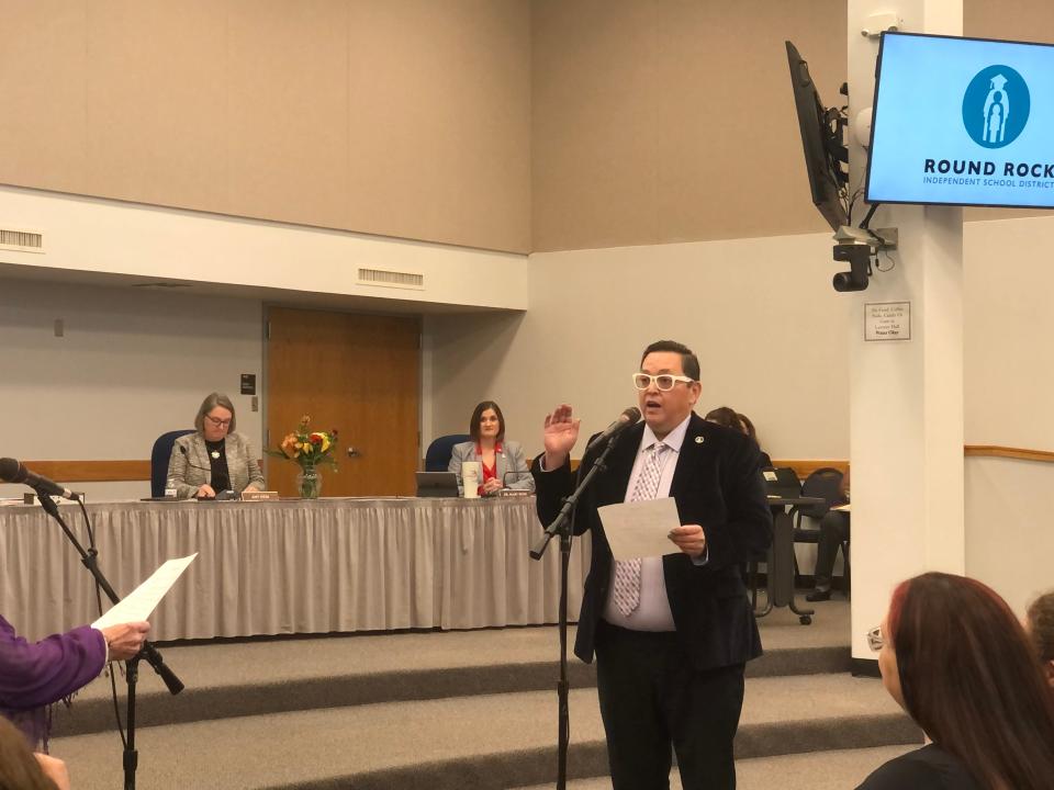 Estevan Zarate was sworn in on Tuesday night to the Place 1 seat on the Round Rock school board.