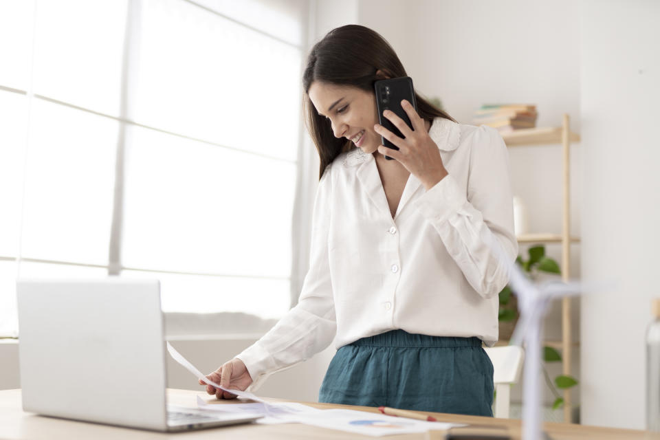 businesswoman working on her laptop at the office