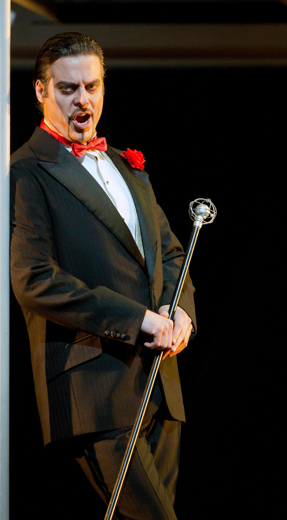 In this March 18, 2013 photo provided by the Metropolitan Opera, John Relyea plays Méphistophélès during a dress rehearsal of “Faust” at the Metropolitan Opera in New York. (AP Photo/Metropolitan Opera, Cory Weaver)